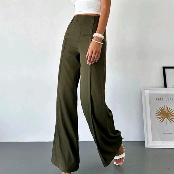 Women's High Waist Wide Leg Ruched Pocket Decor Autumn Wide Leg Pants - Picture 4 of 6